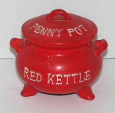 1960's Red Kettle Penny Pot Ceramic Coin Bank  Lego Japan picture