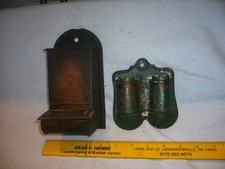 lot of 2 Vtg Antique Primitive  Tin Wall Mount  Match Holders  Striker Safe free picture