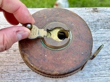 Rabone Leather Tape Measure c.1900s, English Steel Tape with Solid Brass Winder picture