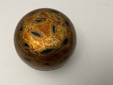 Vintage Hand Painted Orange And Gold Lacquer Round Trinket Box picture