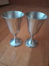 Vintage Stieff Pewter Goblets Set of 2 Pedestal Wine Water Cups Baltimore USA picture
