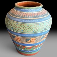 Vintage Tlaquepaque Mexican Pottery Vase Opaque Polychrome Jalisco Folk Art picture