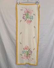 Antique Handmade Floral Bouquet Embroiedred edged Table Runner Size is 40x15 picture