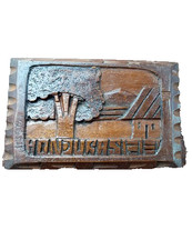 Vintage Honduras Wood Carved Village Box Brown 8