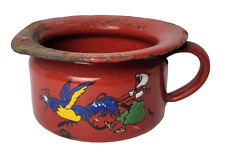 Vintage Red Enamel Metal Chamber Pot with Rooster and Woman picture