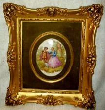Hollywood Regency French FRAGONARD Porcelain Cameo Framed ORNATE Frame  1960s Lg picture
