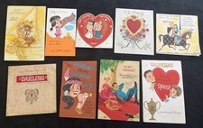 Lot Of 9 Vintage 1950s-1970s Valentines Day Bday Anniversary Cards Ephemera Used picture
