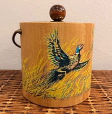 Vintage Kraftware Pheasant Ice Bucket 7.5x7.5 Mid Century Faux Woodgrain picture