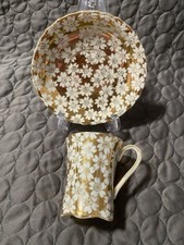 VNTG c1940’s Cherry Blossom Porcelain Demitasse Tea/Coffee cup Saucer Gold Gilt picture