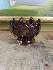 VTG Purple Glass & Copper Coated Holder Open Sugar Dish W/Spoon, England picture