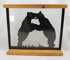 Grizzly Bears Fighting Silhouette Shadows Of The West Glass & Wood Display Cabin picture