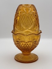 Vintage Fenton Amber Fairy Lamp Pineapple & Heart Pattern 2-Piece 7” Tall picture