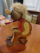 Scandinavian Vintage Handmade Folk Art Wood Troll Match Stick Holder & Striker picture