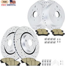 Front and Rear Drilled and Slotted Brake Rotors Ceramic Brake Pads Brake Kit Rep picture