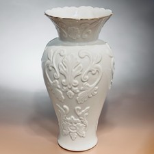Lenox GEORGIAN LARGE Ivory Porcelain Tall Vase Embossed Gold 16” French Country picture