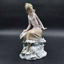 Lladro At The Sea Side Figurine 4918 Girl Seated on Waves Fish Hat Retired picture