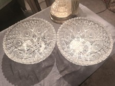 Pair Antique ABP F. X. Parsche & Son Propeller / Cane Cut Lead Crystal Bowls 8