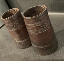VINTAGE H. H. HEISER RIDING/ROPING CUFFS, FLORAL CARVED, LEATHER LACING picture