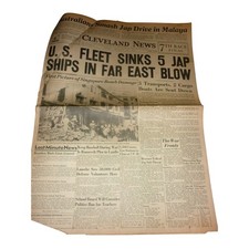 Vintage Jan 16 1942 Cleveland News Newspaper WWII Fleet Sinks 5 Ships Singapore picture