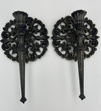 Vintage 1973 HOMCO #4143 Wall Sconces Pair Ornate Floral Candle Holders MCM picture