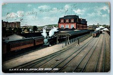 1909 New Haven Connecticut Postcard N.Y.N.H.&H.R.R. Station Locomotive Train picture
