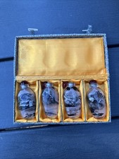 VTG Chinese Inside Reverse Painted Glass Snuff Bottles - Set 4 with Brocade Box picture