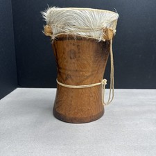 Vtg Ghana Tribe African Wood Handcrafted Animal Skin Kpanlogo Drum picture