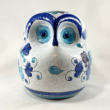 Vintage Italian Pottery Owl Bank Hand Painted Blue Floral Believed Bitossi MCM picture