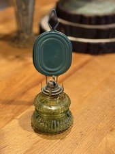 Vintage Nasco Japan Green Glass Oil “Handy Lamp” & Metal Reflector Hanger picture
