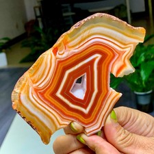 246G Natural red Banded agate quartz crystal slice mineral specimen picture