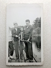 VINTAGE FISHING PHOTO 6'' X 3.5'' THE FISHERMEN ARE SHOWING THEIR CATCH picture