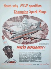 1946 Champion Spark Plugs Vintage Print Ad, Airplane Flying Over DC Capital  picture