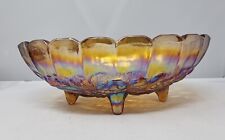 Vtg Carnival Iridescent Marigold Glass Oval Footed Fruit Bowl 12