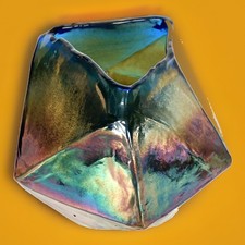 Anthropologie Iridescent Angles Vase, Hand Blown & Ground Pontil 6