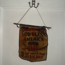 God Bless America Banner Flag with Shield WW1 VTG RARE ANTIQUE FAST SHIPPING picture