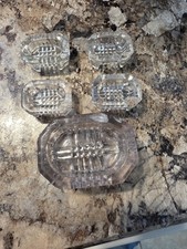 Set of 5 vintage clear glass footed rectangle open salt. picture