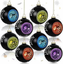8Pcs Vintage Halloween Glass Ornaments Reflector Spider Web Black 3.15