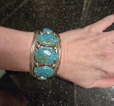 Navajo AUGUSTINE LAGO sterling silver & turquoise cuff bracelet - Signed AL picture