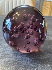 Vintage Round Purple Controlled Trapped Bubble Paperweight 4.5” EUC #DD picture