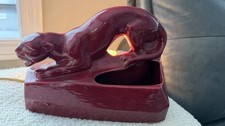 Vintage Burgundy Panther Lamp 1950s MCM Ceramic Works Perfect picture