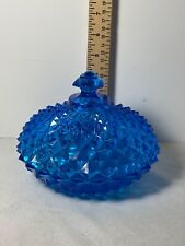 Covered/lidded blue glass diamond pattern candy dish/bowl picture