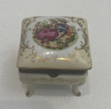 Ardco Porcelain Square Hinged Trinket Box Gold Victorian Couple Japan C-1424 picture
