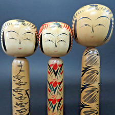 Japanese Created  Kokeshi Dolls of 3 by Morimasa Sato from togatta Miyagi Japan picture