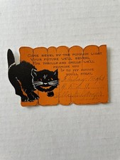 Vintage Whitney Halloween Black Cat Invitation  20s-30s Used picture