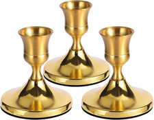 3 Pcs Brass Gold Taper Candle Holders, Vintage Metal Candlestick Holders Set for picture
