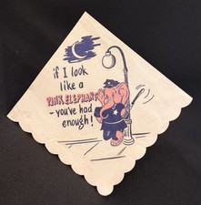 Vintage 1950s Paper Cocktail Drink Napkin Police Officer Pink Elephant picture