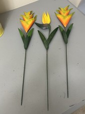 Vintage Fall Autumn Flowers Metal Tin Flower Stems Orange And Yellow 22” picture