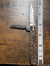 Rare H. Boker Improved Cutlery Co. 2 Blade Jack Knife With Stag Handles picture