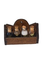 Rare Vintage Miniature Dollhouse Wood Apothecary Spice Jars With Rack Fun picture