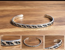 Vintage Signed KBN (Kabana) Sterling Silver Southwestern Geometric Cuff Bracelet picture